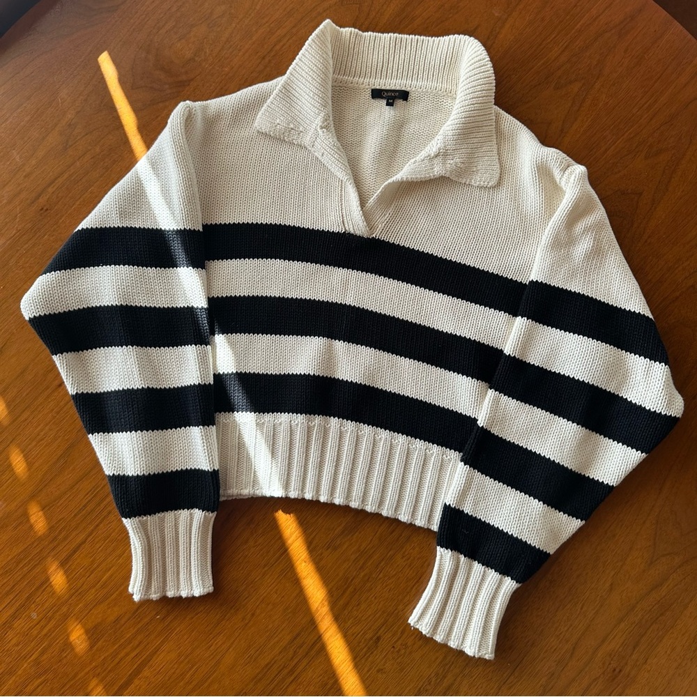 Striped Quince Polo Collared Sweater